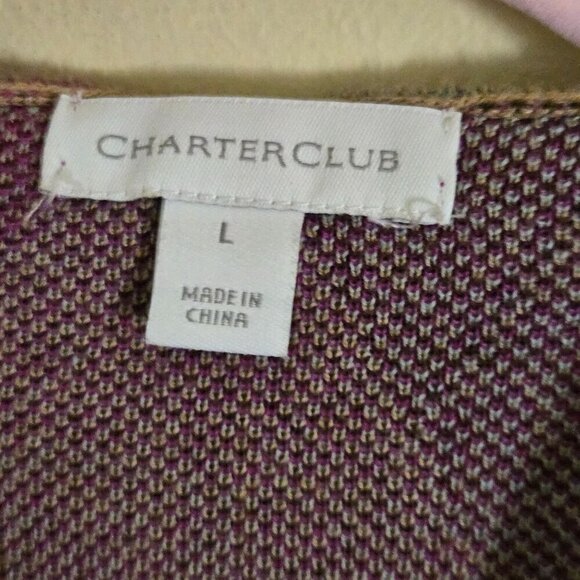 Charter Club Hooded Argyle Cardigan Sweater Tan Turquoise Pink Brown Size L - Picture 7 of 8